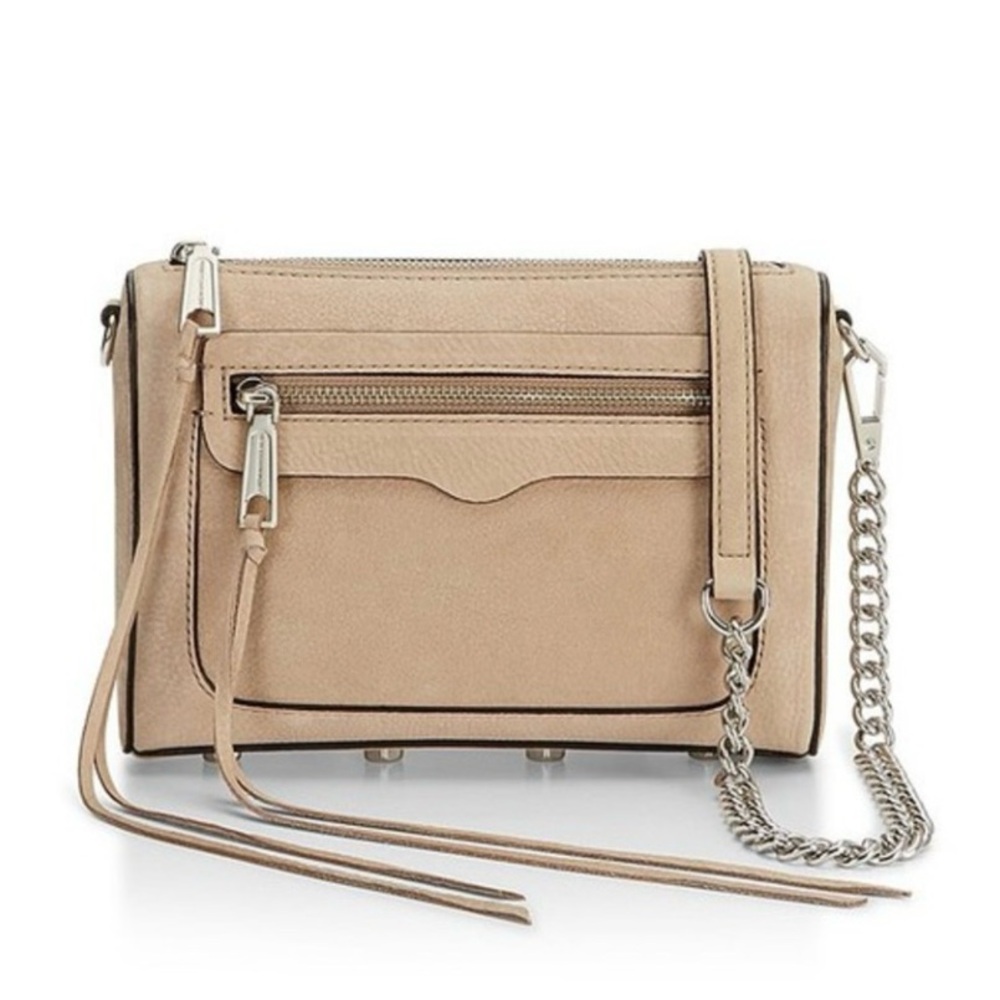 Rebecca Minkoff Avery Chain Crossbody Bag Sandstone Tan Nubuck Leather Org.$198